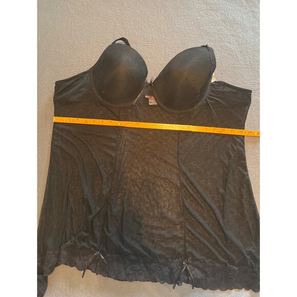 Bed of Roses Black 3X Lingerie Set Sheer Polka Dot Babydoll & Thong, Curvy, Lace - Picture 13 of 16